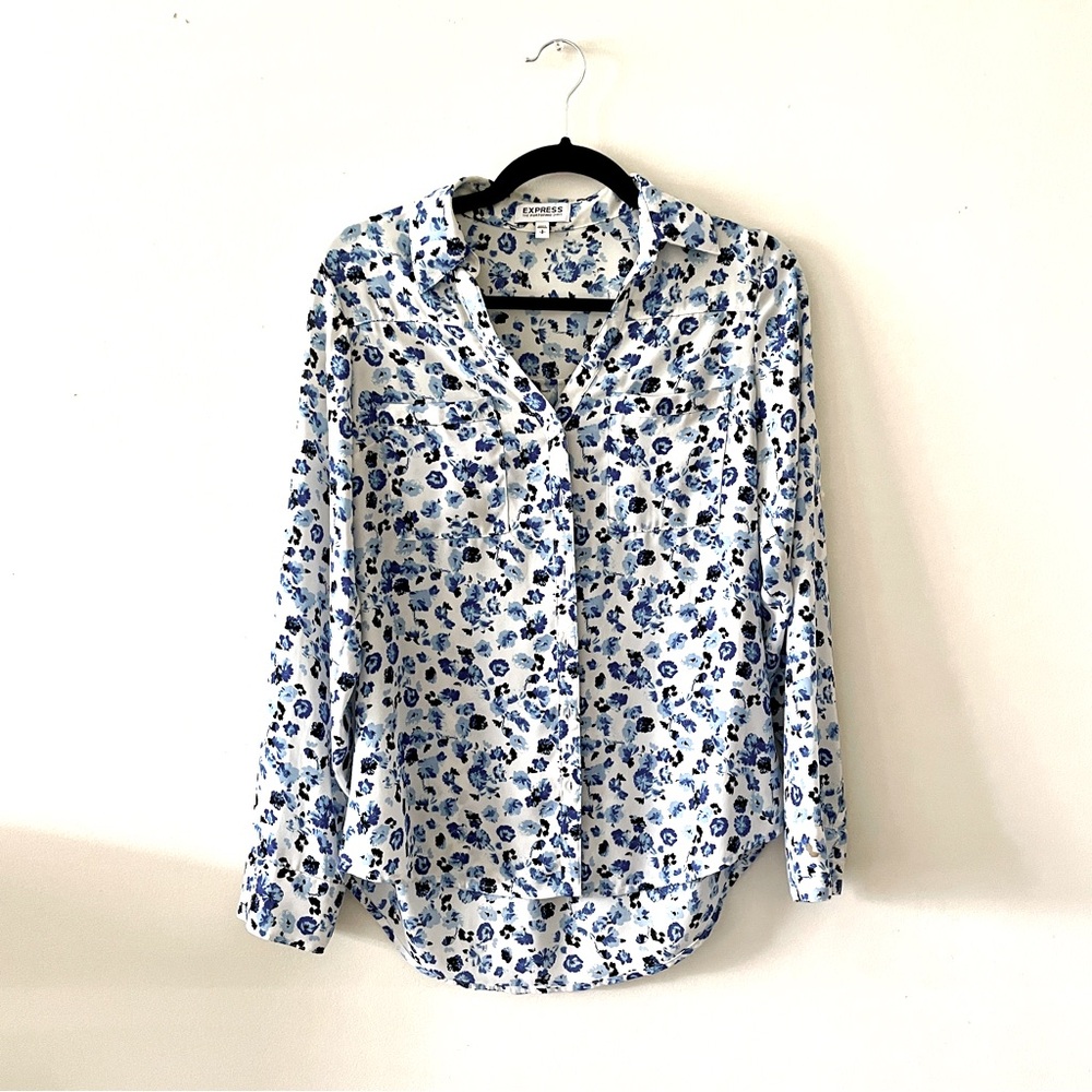 Express Portofino Floral Button Down Blouse